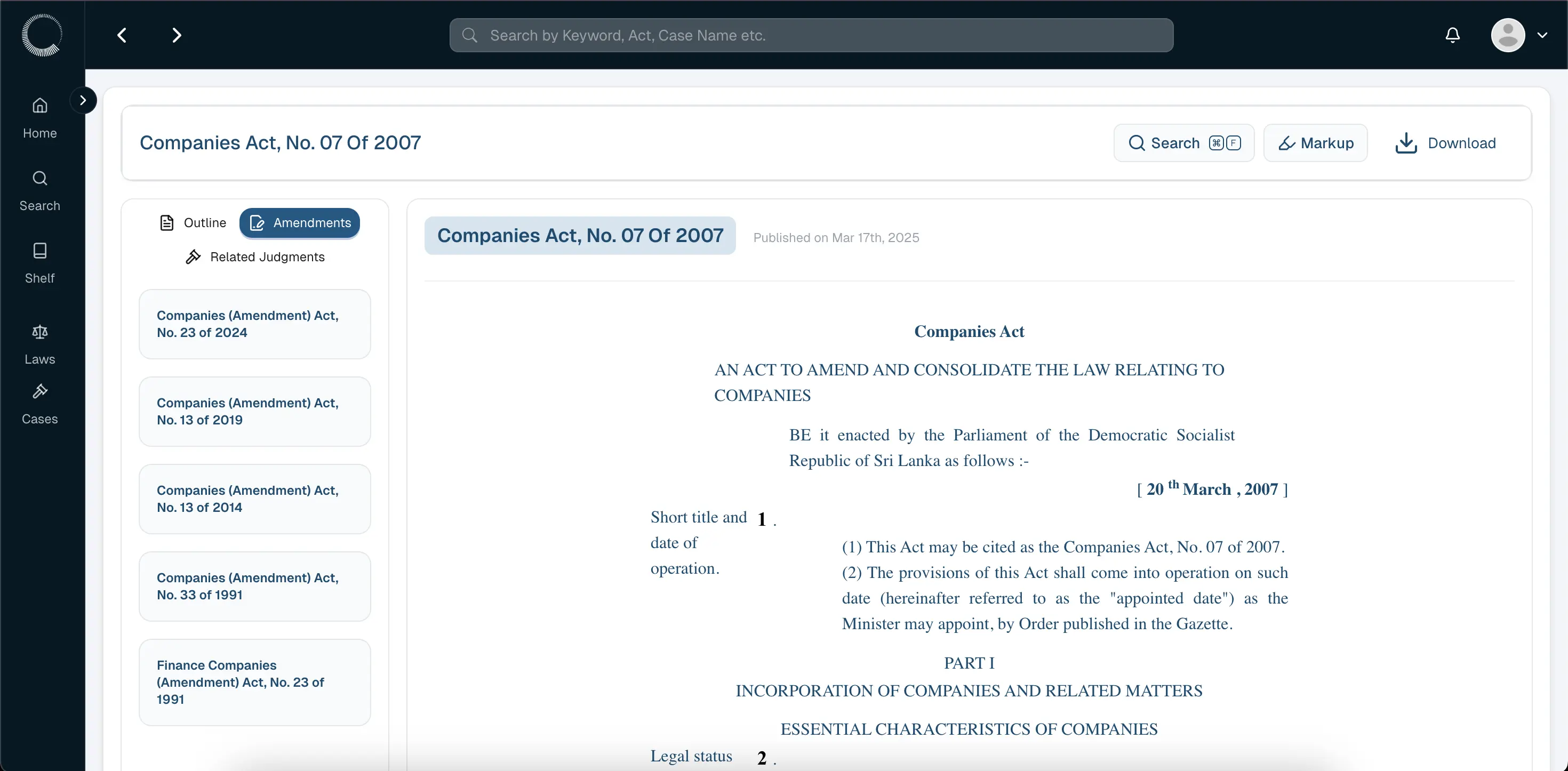 Legislative history feature